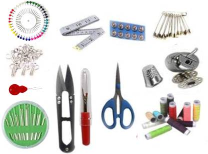 manrish Sewing Tools Kit/Threads,Needle,Chalk,Scissors,Cutter,Measuring Tape,Hooks Sewing Kit