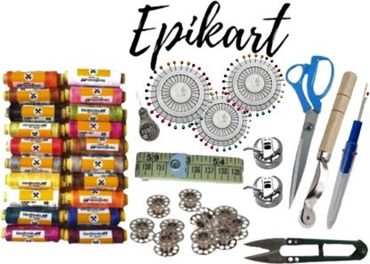epikart Tailoring Materials Vardhman Spool, Scissor, Bobbin, Pearl Head Pins Sewing Kit