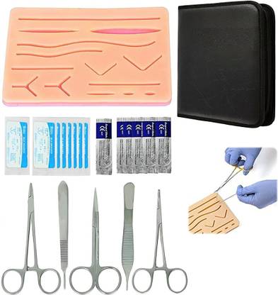 HASTHIP Complete Suture Practice Kit with Reusable Silicon Skin Practice Pad 5 Stitching Sewing Needle Plate