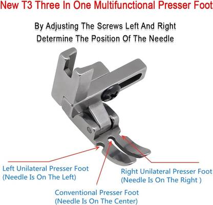 LYSOO T3 Presser Foot,3-in-1 Presser Foot for Single-Needle Industrial Sewing Machines Universal Foot T3 Adjustable Cording/Regular/Zipper Presser Foot for Lockstitch with High Shank