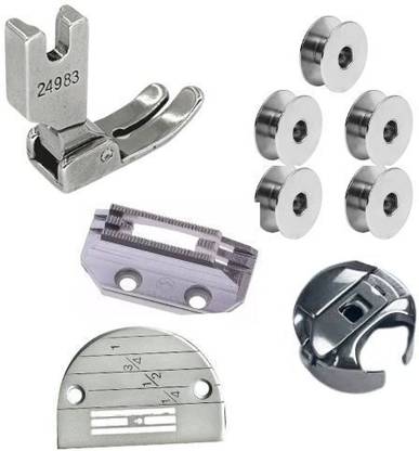LSOO Combo Set- (1-Pcs) 24983 Presser Feet & (5-Pcs) Bobbin & (1-PCS) Bobbin Case & (1-Pcs) E- 18 Needle Plate & (1-PCS) Full Feed Dog with High Shank