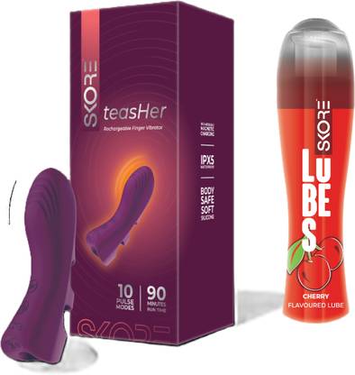 SKORE Teasher Rechargeable Finger Personal Massager with Cherry Lube
