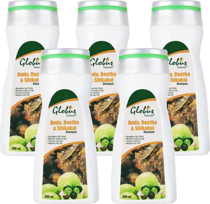 Globus Naturals Amla Reetha Shikakai Shampoo - 200 ml, Set of 5