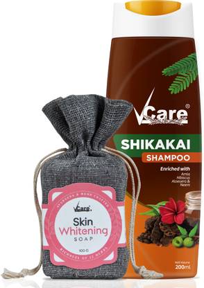 Vcare Shikakai Shampoo 200ml and Skin Whitening Soap 100g Bath combo for Men and Women
