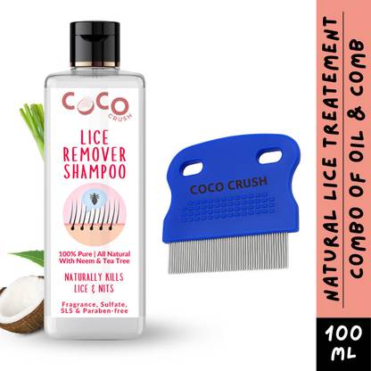 COCO CRUSH Lice & Nits Killer Hair Shampoo & Fine Comb, 100% Ayurvedic, Safe for All Ages