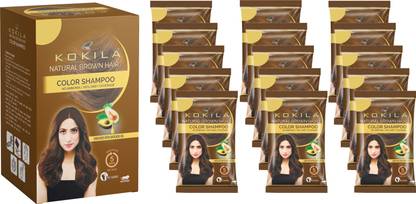 KOKILA Instant Ammonia Free, Hair Color Shampoo Enriched with Avocado oil, (Brown, 15) , Natural Brown