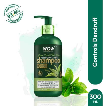 WOW SKIN SCIENCE Green Tea & Tea Tree Anti-Dandruff Shampoo – NO Sulphates, Parabens, Silicones, Color & PEG – 300mL  (300 ml)