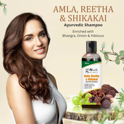Globus Naturals Amla Reetha Shikakai Shampoo, Natural & Mild Hair Cleanser For Healthy Hair