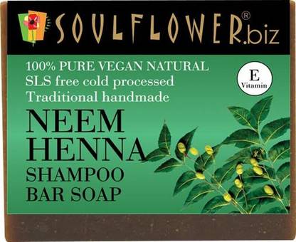 Soulflower Neem Henna Shampoo Handmade Bar, Dandruff Control & Itchiness For Hair