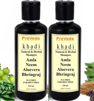 PreVeda Neem Aloevera Amla Bhringraj Shampoo Natural & Herbal Best Anti Hair Fall Shampoo/Cleanser Sls & Paraben Free Pack 2