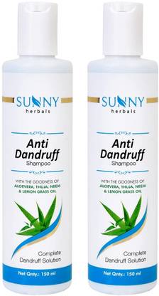 Sunny Herbals Anti Dandruff Shampoo with Aloevera, Thuja, Neem, & Lemon Grass Oil (150ml X 2)