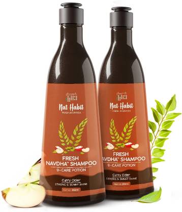 Nat Habit Navdha Natural Shampoo For Women & Men, Strong and Shiny Hair with Curry Cider