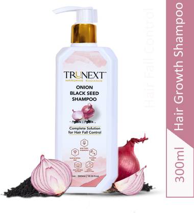 TRUNEXT ओनियन ब्लैक सीड शैम्पू, रेड ओनियन शैम्पू बालों के विकास के लिए और बालों झड़ने पर नियंत्रण के लिए, ऑर्गेनिक ओनियन हेयर शैम्पू पैराबेन रहित और सल्फेट फ्री के साथ, 300 ml