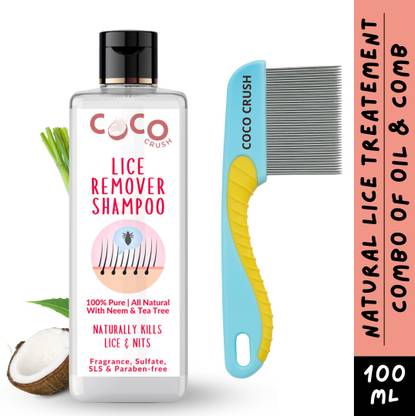 COCO CRUSH Lice & Nits Killer Hair Shampoo & Non-Slip Comb, 100% Natural, Safe for All Ages