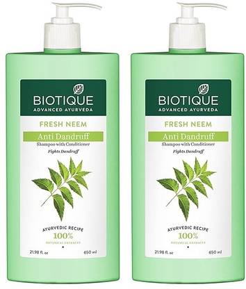 BIOTIQUE Fresh Neem Anti Dandruff Shampoo and Conditioner | Controls Dandruff 650ml