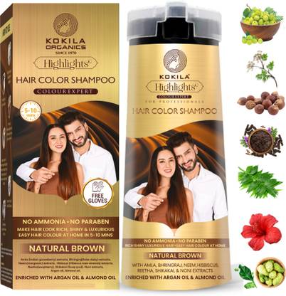 KOKILA Hair color shampoo 400Ml Natural Brown for Men & Women, No Ammonia - No Paraben