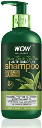 WOW SKIN SCIENCE Green Tea & Tea Tree Anti-Dandruff Shampoo - NO Sulphates, Parabens, Silicones, Color & PEG - 300mL
