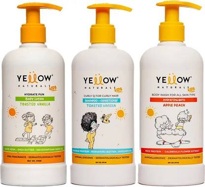 Yellow Naturals Kids Body Lotion + Body Wash + Curly Hair Shampoo – Combo Kit