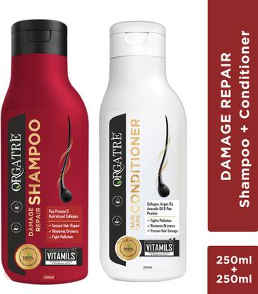 Orgatre Hair Damage Repair Shampoo & Conditioner Combo - For Dry, Damaged, & Frizzy Hair