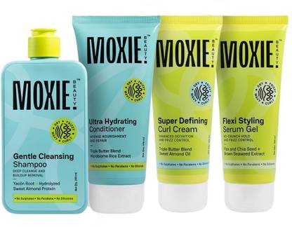 MOXIE BEAUTY Curly Routine Set | Shampoo + Conditioner + Serum Gel + Curl Cream | Boost Curls