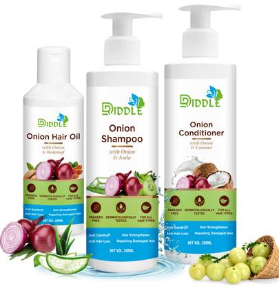 DRIDDLE Anti Hair Fall Spa Range with Onion Hair Oil + Onion shampoo + Onion Conditioner for Hair Fall Control