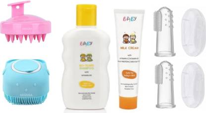 Geggsa Baby Shampoo with Cream, Soft Toothbrush, Scalp Massager and Bath Body Brush