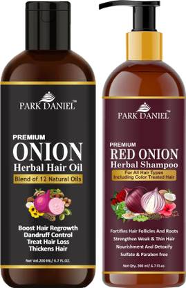 PARK DANIEL Premium Red Onion Shampoo & Onion Herbal Oil- For Hair Growth & Anti Hair Fall Combo Pack Of 2 bottle of 200 ml(400 ml)