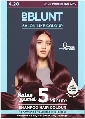 BBlunt Wine Deep Burgundy 5 Minute Shampoo Hair Colour for 100% Grey Coverage-20 ml X 5