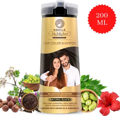 KOKILA Hair color shampoo Natural Black for Men & Women, No Ammonia - No Paraben , Natural Black