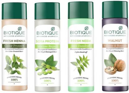 BIOTIQUE Shampoo Comb - Fresh Henna &Soya Protein & Fresh Neem & Walnut 120ml Each