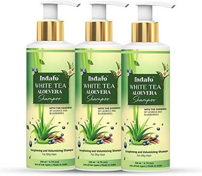 Indalo White Tea Aloevera Shampoo for Oily Hair & Damaged Hair Repair - (Pack of 3)