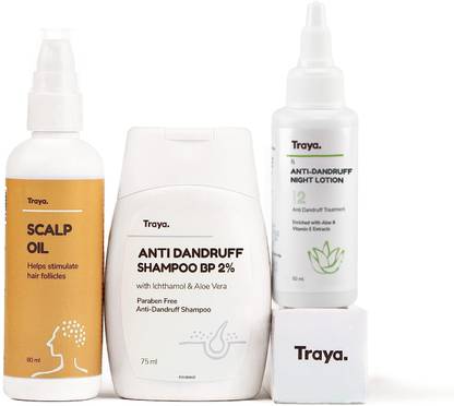 Traya Anti Dandruff Combo For Women & Men | Shampoo (75ml), Lotion (50ml) & Oil (80ml)