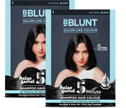 BBlunt Natural Black 5 Minute Shampoo Hair Colour for 100% Grey Coverage - 20ml X 5 , Natural Black