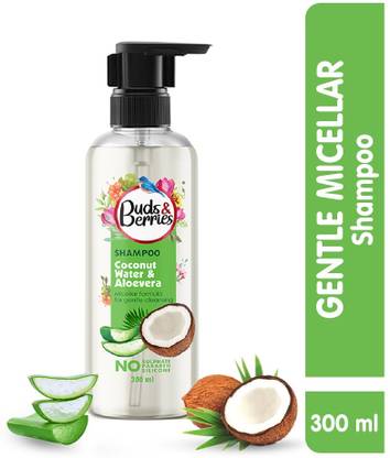 Buds & Berries Coconut Water and Aloe Vera Shampoo with Micellar Formula for Gentle Cleansing