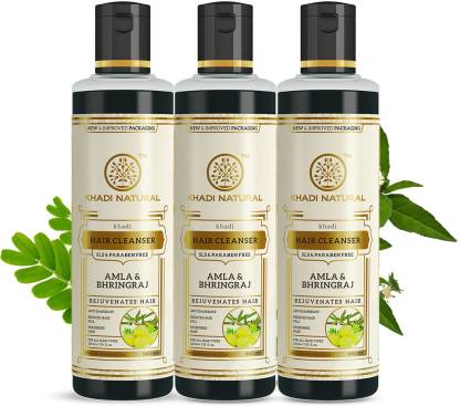 KHADI NATURAL Amla Bhringraj Hair Cleanser/Shampoo - SLS and Paraben Free (Pack of 3)
