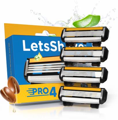 LetsShave Pro 4 Shaving Razor Blades for Men, Pack of 4 Blades Cartridge