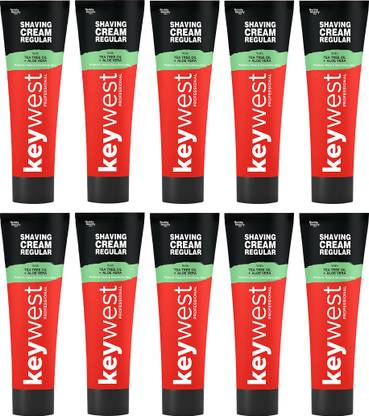 Keywest Regular Shaving Cream 125g for Men All Skin Types, With Aloe Vera Pack of 10