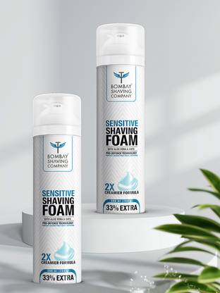 BOMBAY SHAVING COMPANY Sensitive Shaving Foam with Aloe Vera, Oats, Menthol and 2X Creamier Formulae for Superior Glide and Protection 266 ml (33% Extra)(Pack of 2)