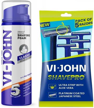 VI-JOHN SHAVING FOAM CLASSIC-REGULAR (200)GM (PACK OF 1) + RAZOR (PACK OF 1)