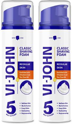 VI-JOHN Classic Shave Foam for Regular Skin with Tea Tree Oil (200 GM Each) (Pack of 2)