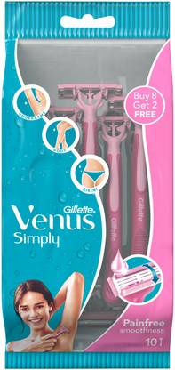 जिलेट वीनस Simply Venus Pink Hair Removal for Women - 10 razors (Buy 8,Get 2)