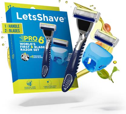 LetsShave Pro 6 Plus Face & Body Manual Shaving Razor for Men, (1 Razor Handle, 1 Blade Cartridge with 1 Razor Cap), Men