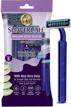 Mom & World ShaveRush Mellow Body Razor, 4 in 1, Stainless Steel, Twin Blade Razor, Women