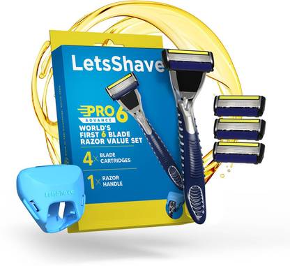 LetsShave Pro 6 Advance Shaving Value Set for Men, 4 Blades+1 Handle+Travel Cap, Men