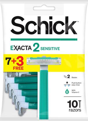 Schick Exacta2 Sensitive Twin Blade Disposable Razor For Men- With Lube Strip-7+3 Razor, Men