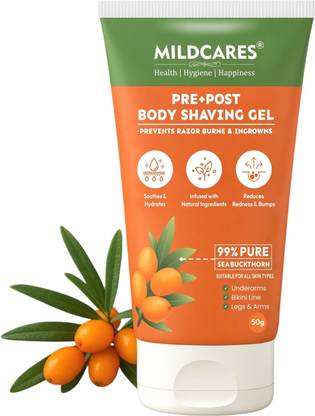 Mildcares Razor Soothing Pre+Post Shaving Gel 99% Pure Sea Buckthorn Reduces Bumps & Burns, Men & Women