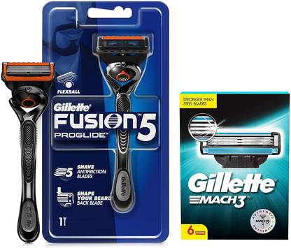 Gillette Mach3 Shaving Blades- Pack 6 & Proglide Men's Grooming Razor Flexball Technology, Men