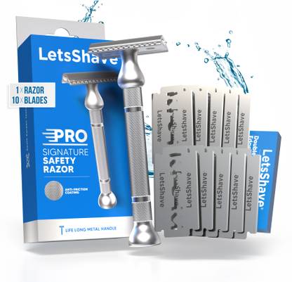 LetsShave Pro Signature DE Safety Razor for Men (+10 Blades) | Double Edge Classic Razor, Men