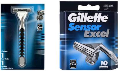 Gillette Sensor Razor Handle With 10 Sensor Excel (Blade ) cartridge, Men