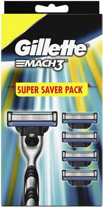 Gillette Mach 3 R+4, Cartridges Blades with Razor (4 Cartridge+ 1 Razor Handle), Men